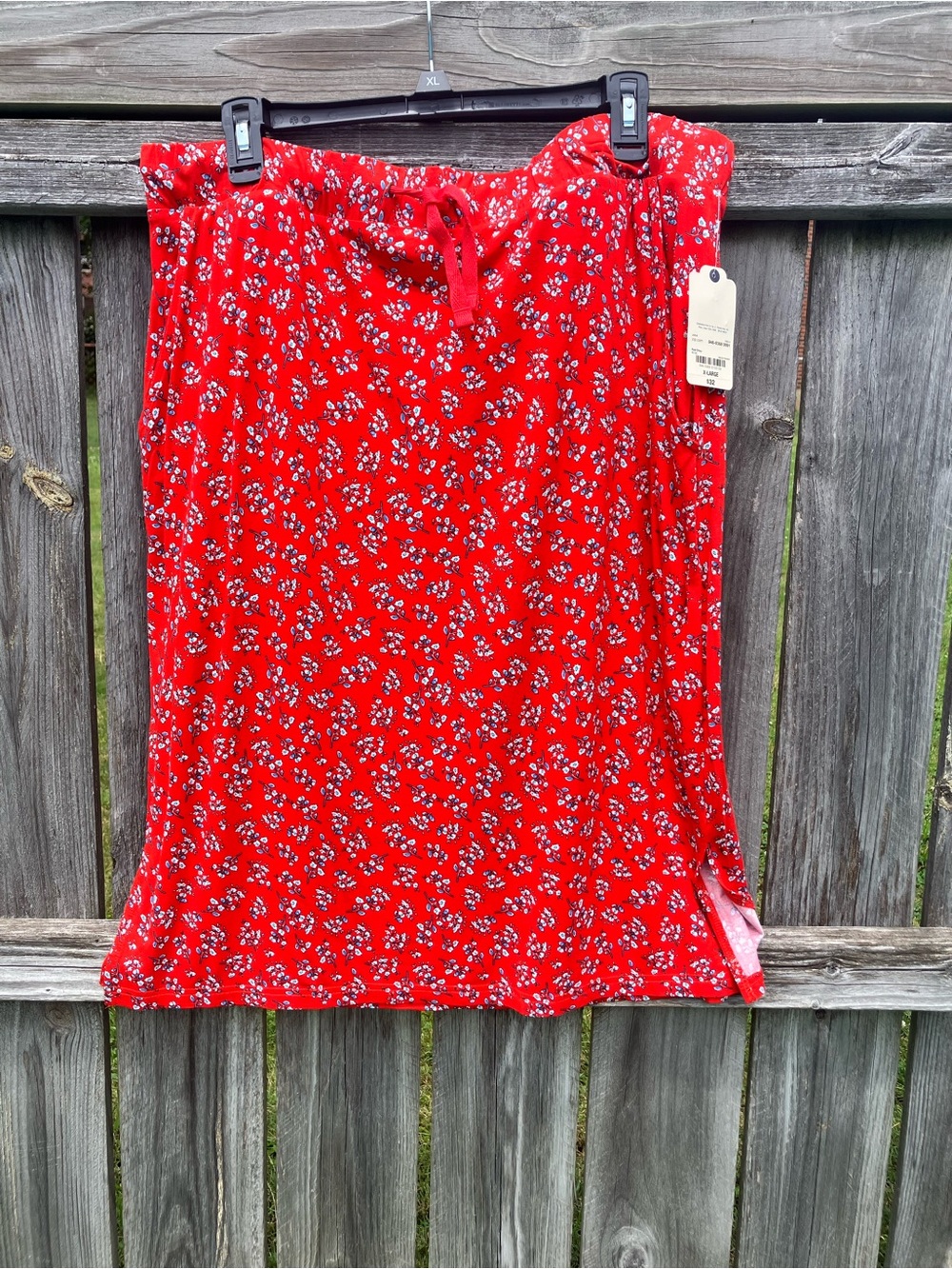 jcpenney Red Floral Drawstring Midi Skirt with White Accent